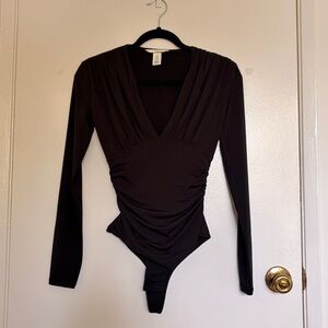 H&M Black Long Sleeve Deep V-Neck Bodysuit